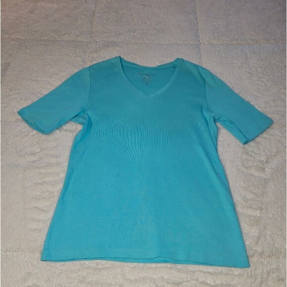 Chico's Teal V-Neck T-Shirt. Size 0/Small. Stylish! - Picture 2 of 4